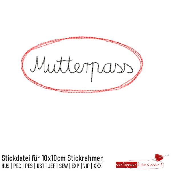 Stickdatei Doodle-Rahmen Mutterpass für 10x10cm Stickrahmen - Applikation - Aufnäher S073